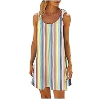 Vertical Striped Sundress Women 2024 Summer Casual Sleeveless Tunic Mini Dress Trendy Colorful Loose Tank Dresses