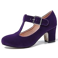 Women's T-Strap Mary Jane Pumps Low Block Chunky Heels Closed Round Toe Dress Wedding Office Work Shoes