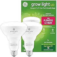 GE Grow LED Light Bulb, BR30 Flood Light, Indoor LED Grow Lights for Plants, Flowers and Fruit with Advanced Light Spectrum, 9 Watts (2 Pack)