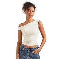 SUUKSESS Women Off Shoulder Tops Sleeveless Shirts Y2K Going Out Crop Tank Top