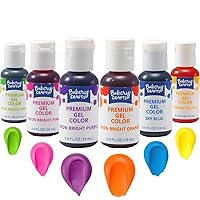 Bakery Crafts Premium Gel Neon Food Coloring 6 Bottle Assortment, 3.6 Fl Oz, Bright Edible Color For Baking And Decorating, Highly Concentrated, Yellow, Orange, Purple, Blue, Pink, Green | 6 x 0.6FL | Made in USA