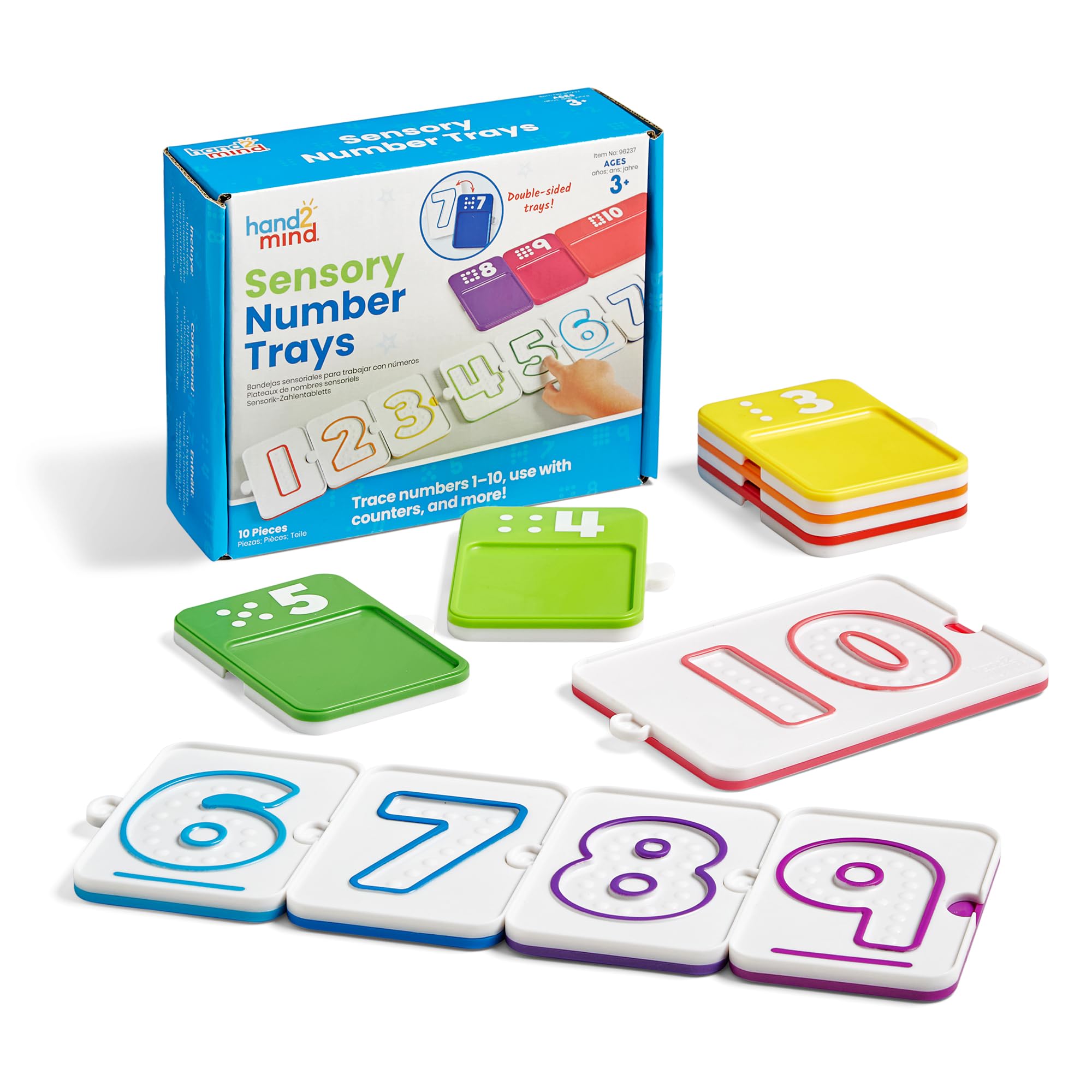 hand2mind Sensory Number Trays, Learning Numbers for Kids, Fine Motor Activities, Counting Toys for Sensory Seeking Kids, Texture Toys, Pre-Writing Skills for Toddlers, Montessori Math Materials