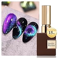 Double Rhythm 15ML Blue Purple Cat Eye Gel Polish 1Pc with Magnet Two Colors Iridescent Shimmer Glitter Reflective Holographic Magnetic for Nail Art Salon DIY at Home, 0.5 OZ (MC1049)