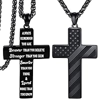 Black Cross Necklace for Boys, Cross Pendant Necklace for Men, Fathers Day/Christmas/Baptism Christian Gift for Dad Son Boyfriend Husband With Meaningful Card And Gift Box
