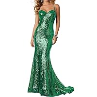 Women's Spaghetti Straps Sequin Mermaid Prom Dresses Long Sweetheart Eveing Bridesmaid Formal Gowns