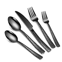40-Piece Silverware Set, Black Hammered Stainless Steel Flatware Sets for 8, Food-Grade Tableware Set, Including Fork Knife Spoon Set, Home Kitchen Cutlery Sets, Dishwasher Safe