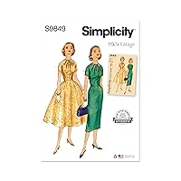 Simplicity Misses' 1950's Vintage Empire-line Dress Sewing Pattern Packet, Sizes 6-8-10-12-14, Multicolor