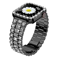 iiteeology Compatible with Apple Watch Strap 45mm 44mm 41mm 40mm, Women's Rhinestone Stainless Steel Bracelet with Sparkly Diamond Case for iWatch SE Series 8/7/6/5/4