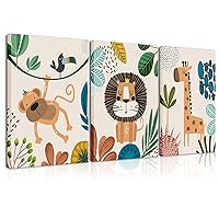 AKWISH 3Pcs Framed Safari Animals Canvas Wall Art Prints Picture Boy Girl's Kids RoomWall Decor for Classroom Shower Theme Decorations Nursery Baby Children's Room Bedroom Ready to Hang (12