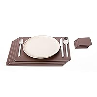 Set of Brown Placemats and Coasters, 4 Table Mats and 4 Coasters, Recycled Leather, Place Mats 18'' x 13'' and Coasters 3.9'' x 3.9''