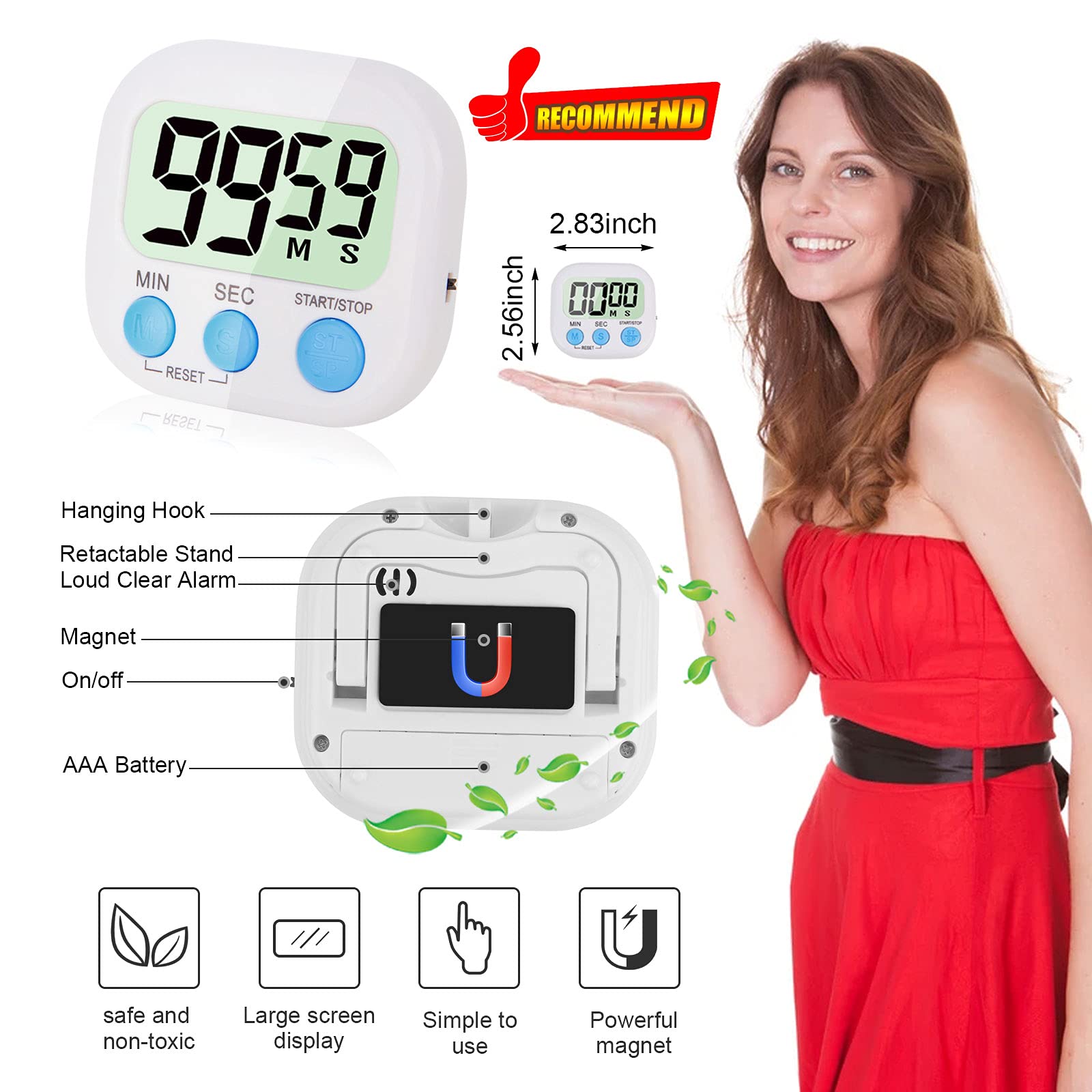4-Piece Multi-Function Electronic Timer, Kitchen Timer, Learning Management Timer, Suitable for Kitchen, Study, Work, Exercise Training, Outdoor Activities(not Including Battery).