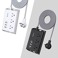 Power Strip with USB, Addtam ETL Certificate Flat Plug Extension Cord with 3 USB Ports, 3 Widely Spaced Outlets, 5 Feet Braided Cord, Desktop Small Travel Power Strip, White+ Black