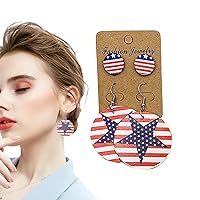 2 Pairs American Flag Earrings, s Independence Day American Flag Faux Leather Ear Stud, American Flag Faux Leather Ear Stud 4th of July Earrings Patriotic Earrings Dangle