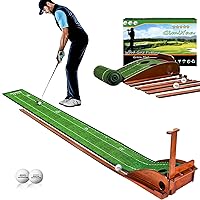 Golf Putting mat Green Indoor and Outdoor with Auto Ball Return,Game Practice Golf Gifts for Home, Office, Backyard Indoor Golf and Outdoor Use, Crystal Velvet Mat and Solid Wood Base