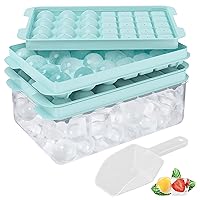 Ice Cube Tray with Lid and Bin, 64 PCS Ice Trays for Freezer, Round Ice Cube Molds & Square Ice Tray Molds for Making Cocktail Whiskey & Coffee Ice Cubes