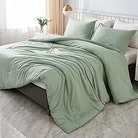 Litanika Queen Comforter Set Sage Green, 3 Pieces Boho Lightweight Solid Bedding Comforters Sets, Double Down Alternative Comforter Bed Set (90x90In Comforter & 2 Pillowcases)