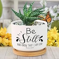 Be Still and Know That I Am God Ceramic Planter Christian Saying Snake Plant Live Indoor with Pot with Drainage Holes and Saucers Succulent Planters for Home Office Decoration
