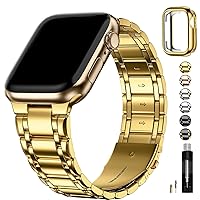 Fullmosa Metal Bands Compatible Apple Watch Band 45mm 44mm 42mm 49mm 41mm 40mm 38mm, Stainless Steel iWatch Band with Case for Apple Watch Series Ultra 9 8 7 6 5 4 3 2 1 SE,42mm 44mm 45mm Golden