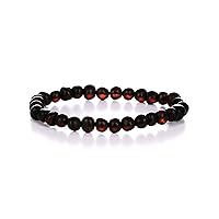 Natural Baltic Amber Bracelet for Adults (Women/Men) - Hand made From Raw-Unpolished/Certified Baltic Amber Beads(6 Colors) (8, Raw-Unpolished Dark Cherry)