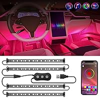 Nilight 4PCS USB Interior Car Lights 48 LEDs RGB LED Strips Lights with App Control Music Sound Active Mode Under Dash Footwell Ambient Lights 2 Line Design for Car Truck ATV UTV, 2 Years Warranty