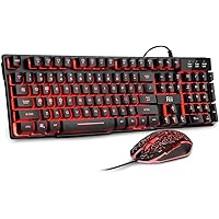 Rii Gaming Keyboard and Mouse Set, 3-LED Backlit Mechanical Feel Business Office Keyboard Colorful Breathing Backlit Gaming Mouse for Working or Primer Gaming,Office Device (RK108)