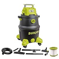 Sun Joe SWD12000 12-Gallon 1200-Watt 6.5 Peak HP Wet/Dry Shop Vacuum, HEPA Filtration, Wheeled w/Cleaning Attachments, for Home, Workshops, Pet Hair and Auto Use, 12 Gallon, Black