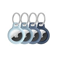 Belkin Apple AirTag Secure Holder w/Key Ring - Durable Scratch Resistant Case w/Open Face Raised Edges - Protective AirTag Keychain Accessory for Keys, Pet, Luggage, Backpack - 4-Pack Blue Gradient