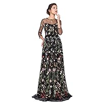 Women's Embroidered Long Sleeve Maxi Dress