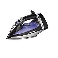 Hamilton Beach Iron & Garment Steamer for Clothes with Smooth Press Stainless Steel Soleplate, 1200 Watts, 8’ Retractable Cord, Black (14214)