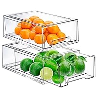 2Pack Fridge Organizer Bins with Pull Out Drawers Stackable Refrigerator Drawer Set, Reusable Food Storage Containers, Clear Kitchen Cabinet Pantry Shelf Organization