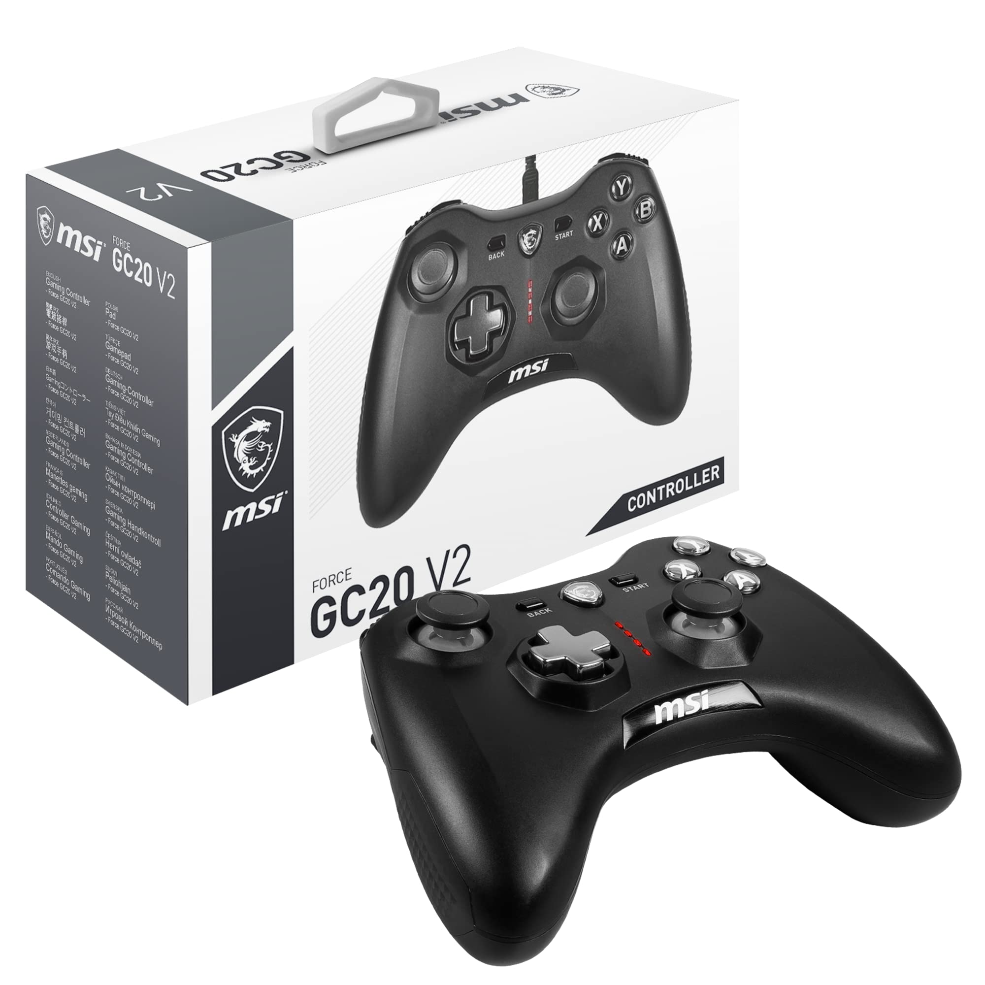 MSI FORCE GC20 V2 Wired PC Gamepad Controller - Interchangeable D-Pad Covers, Dual Vibration Motors, USB 2.0 - Wired