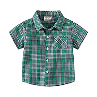 Kids Olive Shirt Kids Toddler Flannel Shirt Jacket Plaid Short Sleeve Lapel Button Down Shacket Baby Boys Girls