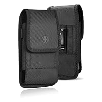 AH Military Grade Cell Phone Pouch Clip Holster Holder w/Belt Loop for iPhone 8 Plus 13 Pro Max 15 Plus, S24 Ultra Nylon Canvas Construction Cell Phone Holsters Fits Cell Phone w/Otterbox (Large)