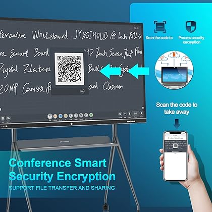 JYXOIHUB Interactive Whiteboard, 86inch Smart Board with 4K UHD Touch Screen Flat Panel, All in One Digital Electronic Whiteboard Built in Dual System for Conference