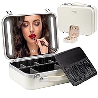 Makeup Travel Lighted Case with Large LED Light Mirror Coetic Bag Organizer Professional Adjustable Divider Storage, Waterproof Portable Make up Train Box Accessories And Tools Case