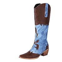 Womens Mid Calf Boot Spicy Girl PU Party Fashion Knee High Thick Heel Boots High Heels Over Knee Pleated Suede Long