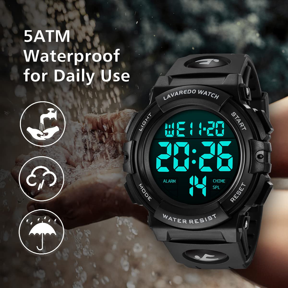 L LAVAREDO Mens Digital Watch Sports Military Watches Waterproof Outdoor Chronograph Wrist Watches for Men with LED Back Ligh/Alarm/Date