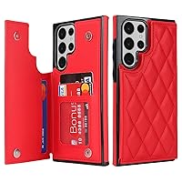 Compatible with Samsung Galaxy S22 Ultra 5G Wallet Case with Card Holder, RFID Blocking PU Leather Double Magnetic Clasp Protective Shockproof Cover 6.8 inch(Red)