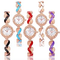 Women Crystal Watches Alloy Leaf Bracelet Watch Dress Quartz Wristwatch 5 Pack