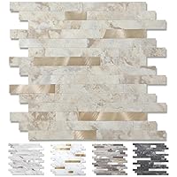 Yipscazo 10 Sheets Peel and Stick Stone Metal Tile Backsplash, Stick on Tiles for Backsplash Kitchen, Bathroom, Laundry Room, Camper, Fireplace (12'' X 12'', Ecru)
