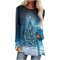 Women Christmas Sparkly Snowflake Tunic Tops Cute Snowman Graphic Long Sleeve Blouse Xmas Holiday T Shirt for Leggings