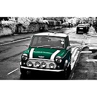Laminated 36x24 Poster: British Racing Green Rover Austin Mini Cooper Classic Old Retro Vehicle Automobile British Motor Auto Transport Transportation