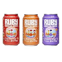 Ruby Hibiscus Organic Sparkling Water Unsweetened, Concord Grape & Blood Orange Bundle - Sweetened w/Organic Fruit | High in Antioxidants, Non-GMO, Vegan, Kosher