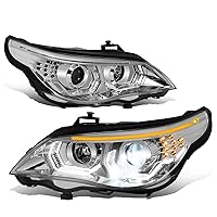 DNA MOTORING HL-3D-AFS-E6008-CH Pair of LED U-Halo Projector Headlights Compatible with BMW 528i 535i 550i M5 08-10 Not Fit Hatchback Model, Chrome Housing Clear Lens