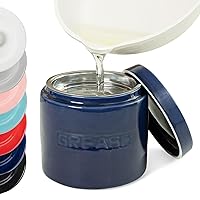 Bacon Grease Oil Container Storage Can Keeper w/Stainless Strainer Paleo Keto Pour Spout Ceramic Porcelain Stoneware Fat Separator Filter Multiple Colors NAVY BLUE