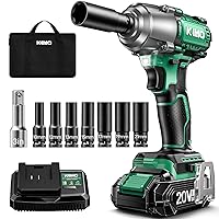 KIMO Cordless 1/2 Impact Wrench, Brushless Impact Gun w/400 ft-lb(542 N.m) Max Torque, 3000 RPM, 20V Electric Impact Wrench w/Fast Charger & Variable Speeds,7 Pcs Sockets, Impact Driver for Car Home