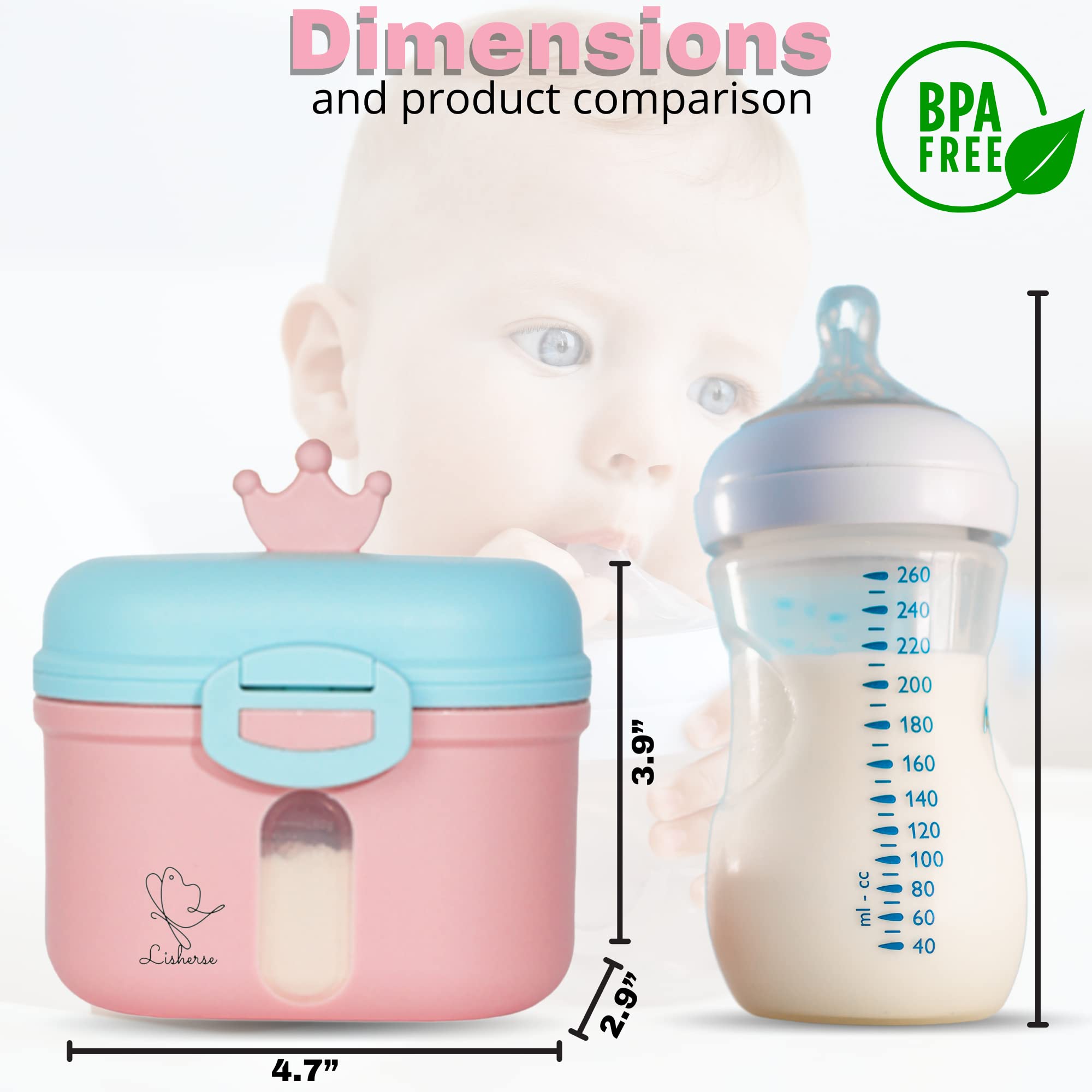 Baby Formula Container, Baby Formula Dispenser, Formula Container, Formula Dispenser on The go, Baby Formula Container for Travel, 8.46Z, 0.52LB, 240g, Includes a Multi-use Container, Pink
