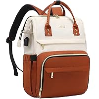 LOVEVOOK Laptop Backpack Purse for Women, 17 Inch Computer Business Stylish Backpacks, Doctor Nurse Bags for Work, Casual Daypack Backpack with USB Port, White-Brown
