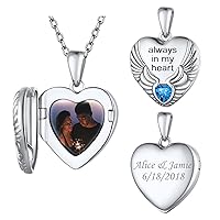 FindChic Personalized Heart Photo Angel Wings Locket Necklace Sterling Silver/Stainless Steel/18K Gold Plated Dainty Custom Full Color Picture Pendant Memorial Jewelry Gift for Girls Family + Gift Box