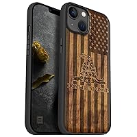 Carveit Magnetic Wood Case for iPhone 14 Plus Case [Natural Wood & Black Soft TPU] Shockproof Protective Cover Unique & Classy Wooden Case Compatible with magsafe (Gadsden Flag -Walnut)